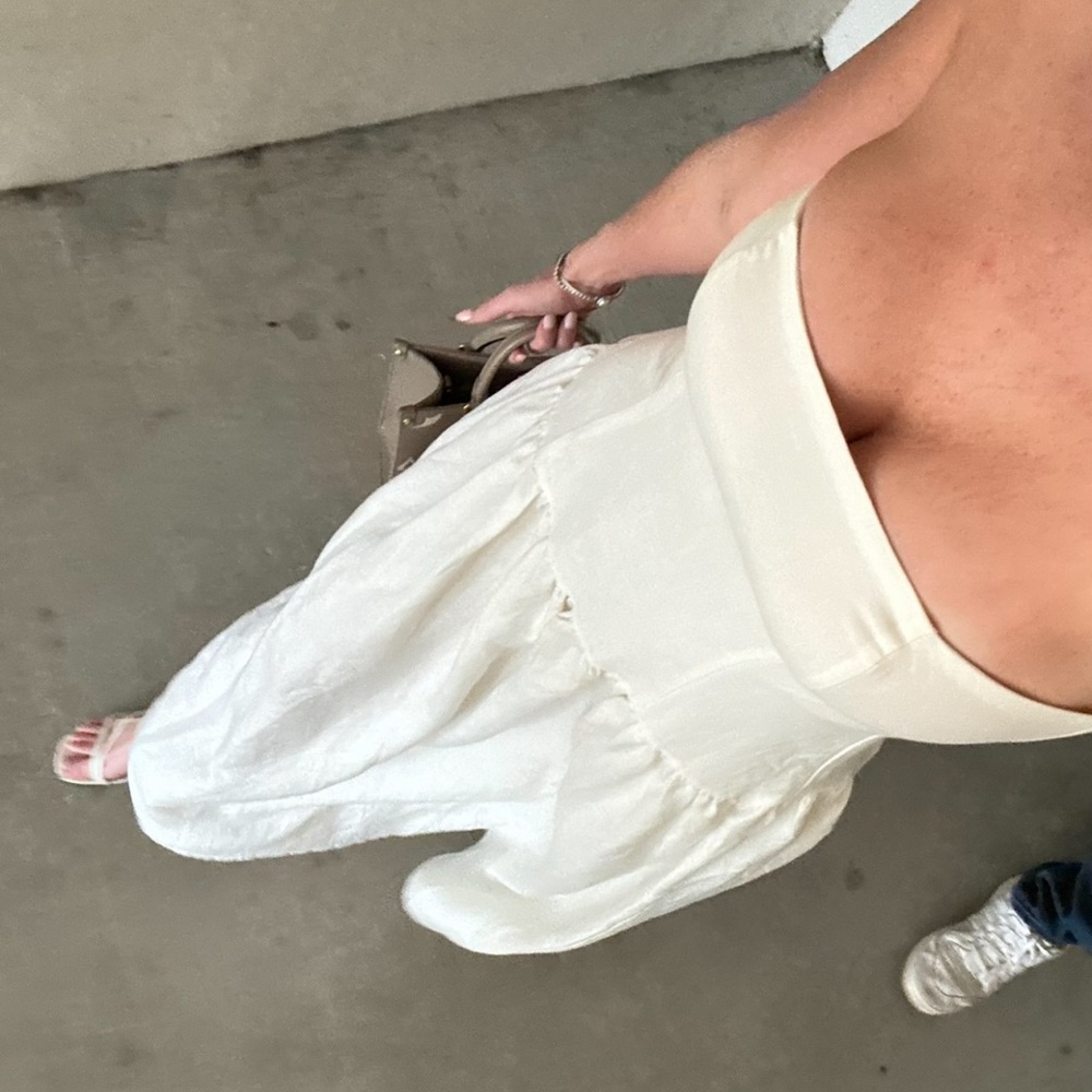 Meshki Cream Dropwaist Strapless Dress